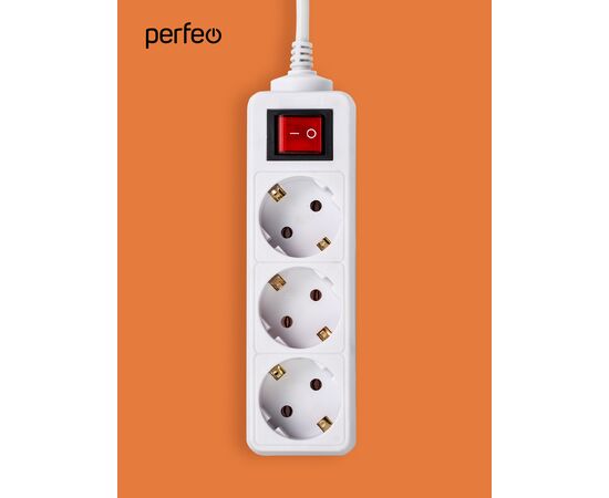  Сетевой удлинитель Perfeo  с кнопкой "POWERMATE", 3,0м, 3 розетки, белый(PF-PM-3/3,0-W) 