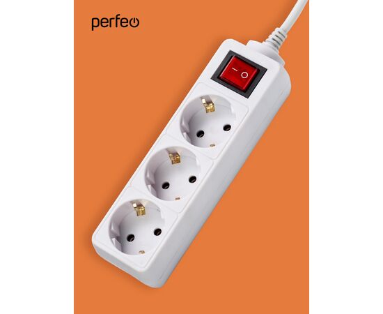  Сетевой удлинитель Perfeo  с кнопкой "POWERMATE", 3,0м, 3 розетки, белый(PF-PM-3/3,0-W) 